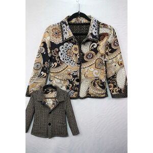 Homemade Reversible Women Quilted Blazer Sz Small Brown Paisley Boho Cottagecore